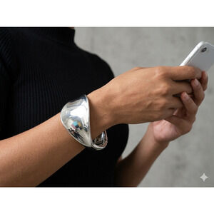 Bold Silver Wave Hinged Cuff Bracelet — Statement Chunky High Polish Bangle